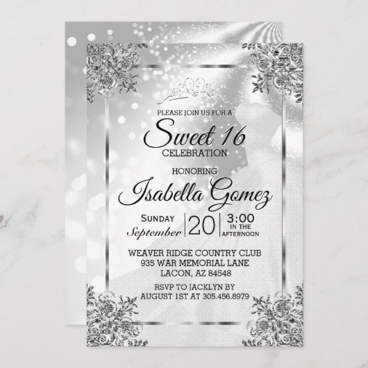 Sweet sixteenホワイトプリンセスガウン 招待状 (正面/裏面)