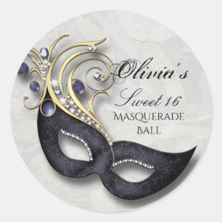 Sweet sixteenマスカレードステッカーBlkマスク ラウンドシール