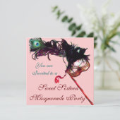 SWEET SIXTEENマスカレードパーティー、ピンク金ゴールドメタリック 招待状 (スタンド正面)