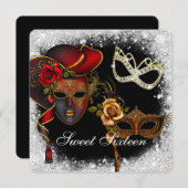 Sweet sixteenマスカレード、マルディグラス招待状 招待状 (正面/裏面)