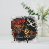 Sweet sixteenマスカレード、マルディグラス招待状 招待状 (スタンド正面)