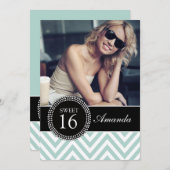 SWEET SIXTEENミントグリーンシェブロンパターン 招待状 (正面/裏面)