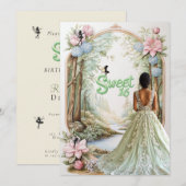 Sweet sixteenミントグリーンドレスフォレストの妖精 招待状 (正面/裏面)