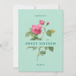Sweet sixteenミントグリーンフローラ誕生日パーティー 招待状