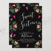Sweet sixteenメキシカンフィエスタフローラハートブラック 招待状 (正面/裏面)