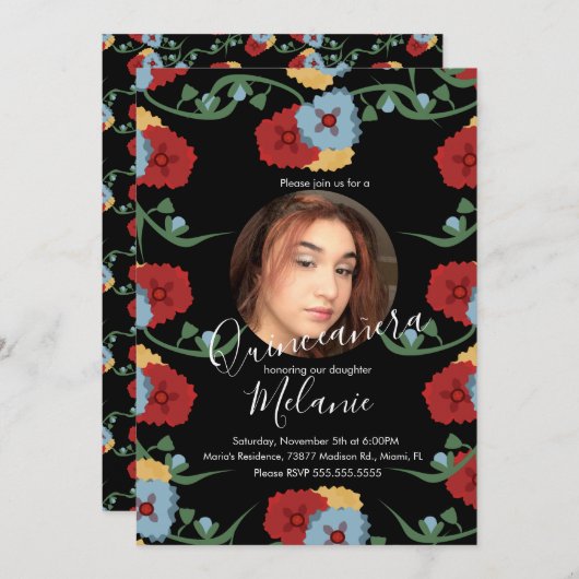 Sweet sixteenメキシカンフィエスタフローラ写真 招待状 (正面/裏面)