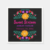 Sweet sixteenメキシカンフィエスタブラック&ピンクフローラ スタンダードカクテルナプキン (正面)