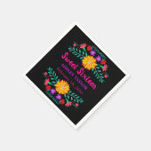 Sweet sixteenメキシカンフィエスタブラック&ピンクフローラ スタンダードカクテルナプキン (角)