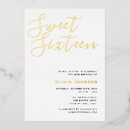 sweet sixteenモダンゴールドフォイル誕生日パーティー 箔招待状