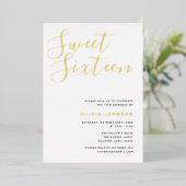 sweet sixteenモダンゴールドフォイル誕生日パーティー 箔招待状 (立ち正面)
