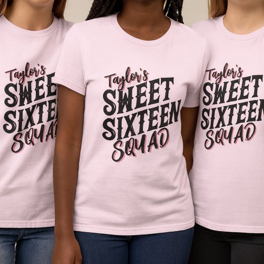 Sweet sixteenモダンスクワッドブラック文字 tシャツ