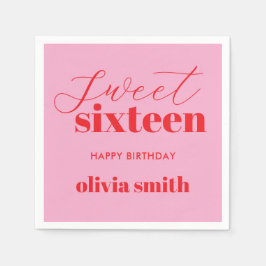 Sweet sixteenモダンピンクレッド16誕生日 スタンダードカクテルナプキン