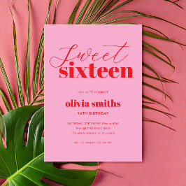 Sweet sixteenモダンピンクレッド16誕生日 招待状
