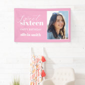 Sweet sixteenモダンピンク16誕生日写真 横断幕 (インサイチュ)