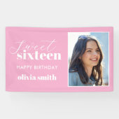 Sweet sixteenモダンピンク16誕生日写真 横断幕 (横)