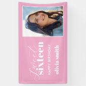 Sweet sixteenモダンピンク16誕生日写真 横断幕 (縦)