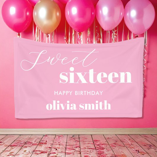 Sweet sixteenモダンピンク16誕生日 横断幕