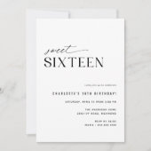 Sweet sixteenモダン白黒16誕生日 招待状 (正面)