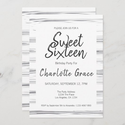 Sweet sixteenモダン誕生会 招待状 (正面/裏面)