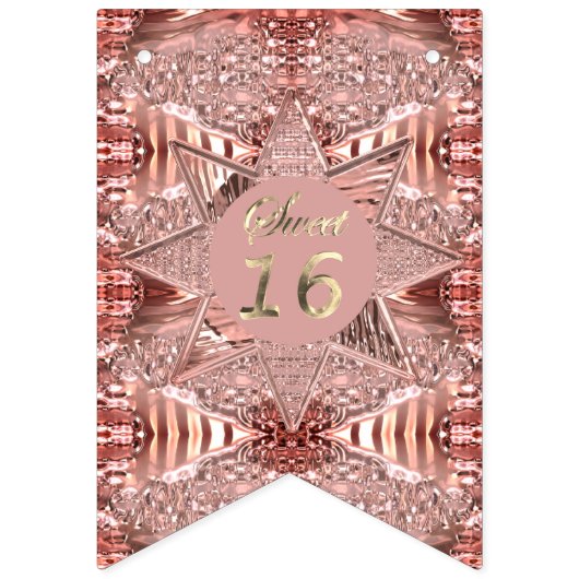 Sweet sixteenモダン16誕生日バラ金ゴールド星 バンティングフラッグ (第1の旗)