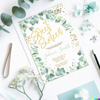 Sweet sixteenユーカリ金ゴールド誕生日招待状 招待状