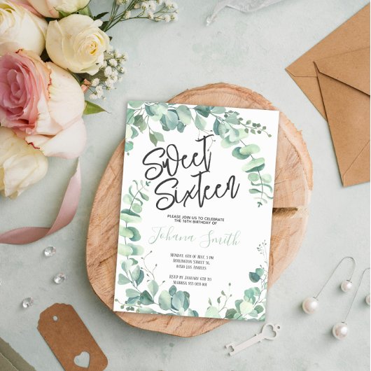 Sweet sixteenユーカリ16位誕生日招待状 招待状