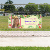 Sweet sixteenルアウ（ハワイ式宴会）、レッドピンクハイビスカストロピカルバン 横断幕 (インサイチュ)