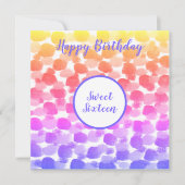 Sweet sixteenレインボーカラー水カラー誕生日 カード (正面)