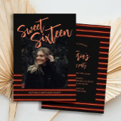 Sweet sixteenレッドネオングリッターバースデーパーティー 招待状