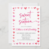 Sweet sixteenレッドピンクハート16th誕生日パーティー 招待状 (正面)
