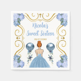 Sweet sixteenレッドヘアプリンセスインほこりっぽいブルー スタンダードカクテルナプキン