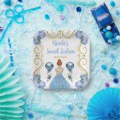 Sweet sixteenレッドヘアプリンセスインほこりっぽいブルー ペーパープレート (パーティー)