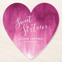 Sweet sixteenレッドモダンピンクアート ペーパーコースター