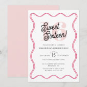 Sweet sixteenレトロウェーブミニマリスト21歳の誕生日 招待状 (正面/裏面)