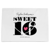 Sweet sixteenレトロ誕生日10代のホワイトピンク ラージペーパーバッグ (正面)