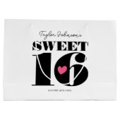 Sweet sixteenレトロ誕生日10代のホワイトピンク ラージペーパーバッグ (裏面)