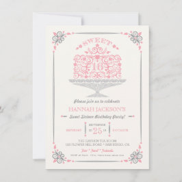 Sweet sixteenレースのようお誕生日ケーキ招待状 招待状