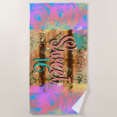 Sweet sixteenヴィンテージボーターコイズ金ゴールド 素朴 ビーチタオル (正面)