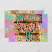 Sweet sixteenヴィンテージボーターコイズ金ゴールド 素朴 招待状 (正面/裏面)