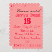 Sweet sixteen招待状かわいらし – ピンク 招待状 (正面/裏面)