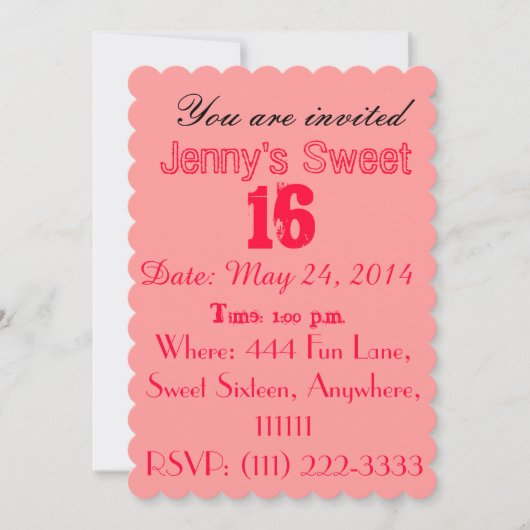 Sweet sixteen招待状かわいらし – ピンク 招待状 (正面)