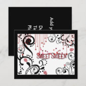 Sweet sixteen招待状ブラック、ホワイト、レッド 招待状 (正面/裏面)