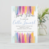 Sweet sixteen水彩グリッター誕生日 招待状 (スタンド正面)