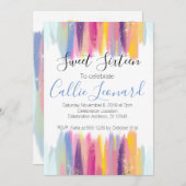 Sweet sixteen水彩グリッター誕生日 招待状 (正面/裏面)