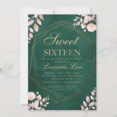 Sweet sixteen水彩フローラグリーン誕生日 招待状 (正面)