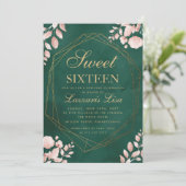 Sweet sixteen水彩フローラグリーン誕生日 招待状 (スタンド正面)