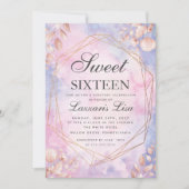 Sweet sixteen水彩フローラ紫誕生日 招待状 (正面)