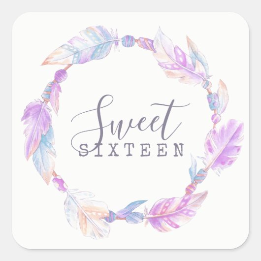 Sweet sixteen水彩画のシール スクエアシール (正面)