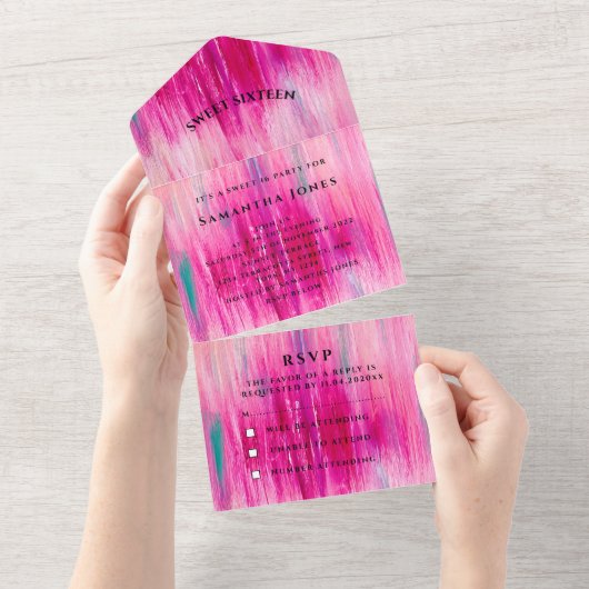 Sweet sixteen水色ピガーリーッかわいらしク オールインワン招待状 (貼ってはがせる)