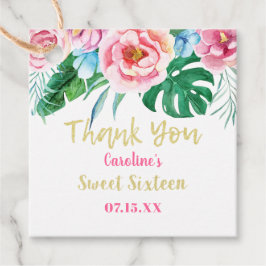 Sweet sixteen熱帯フローラピンク金ゴールドありがとう フェイバータグ